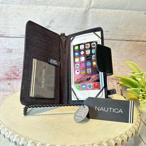 Nautica Accessories - NWT Nautica Black Tech Phone RFID Wristlet Buff Wallet Size 6.5” x 3.5”